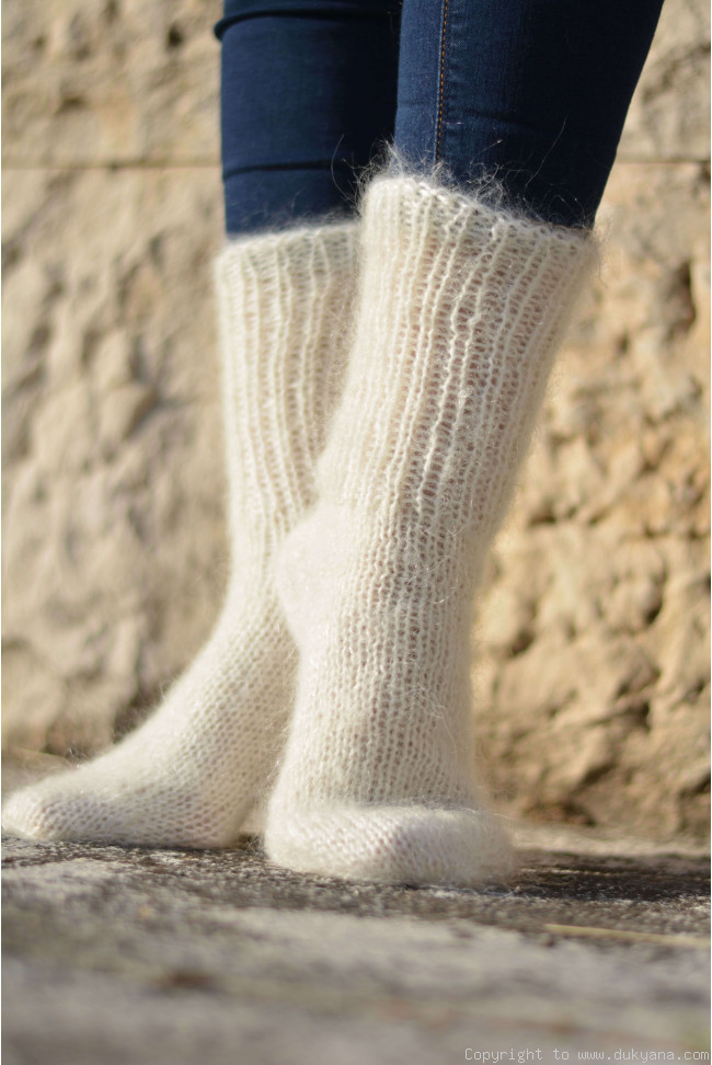 Mohair socks in Ivory unisex hand knitted/SO13